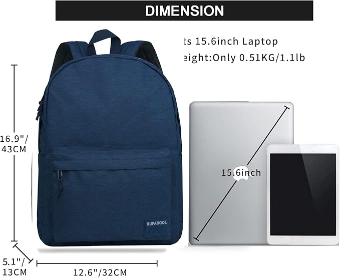 SUPACOOL Casual Laptop Backpack for Men and Women, Backpack for College, USB Charging Port, Lightweight Pack Back(Navy blue)