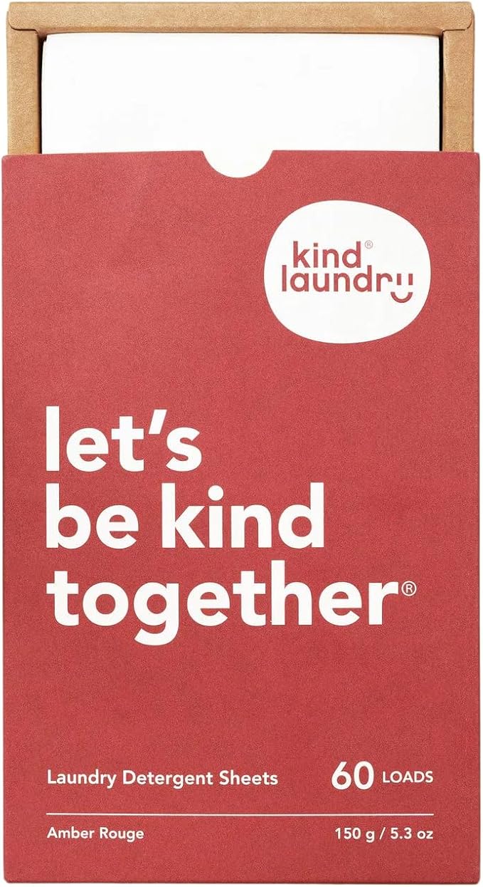 Kind Laundry Detergent Sheets – 60 Loads Amber Rouge EWG Verified, No Residue After Wash, Eco Plastic-Free Liquidless Laundry Soap, Non-Toxic Formula, for Sensitive Skin, Travel & Dorm Friendly