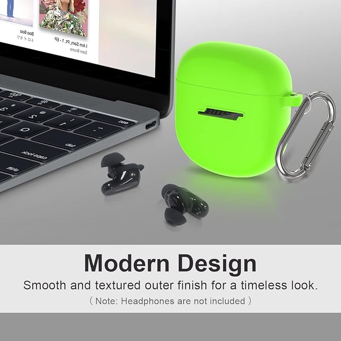Silicone Case for Bose QuietComfort Earbuds II (2022) & QuietComfort Ultra (2023), Shockproof Protective Cover with Keychain for Men Women (Green)
