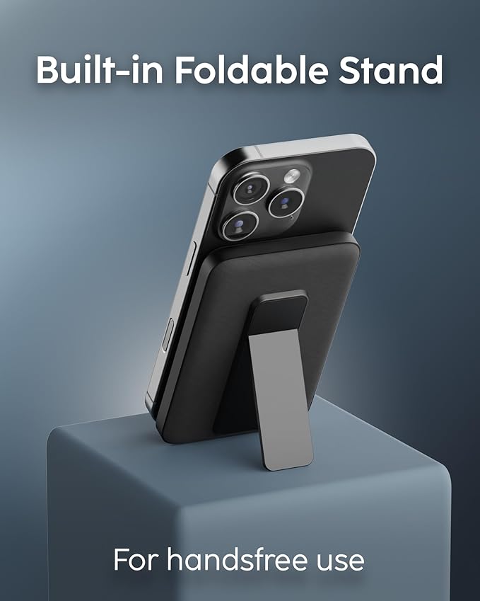 myCharge CliqLuxe Magnetic Wireless Power Bank 10,000mAh | iPhone & MagSafe Compatible | Qi2.2 25W Mag Safe Portable Charger | Built-in Stand | 20W PD USB-C Port | Premium Black Fabric