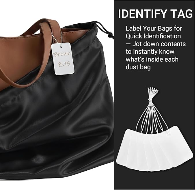 Q&J Fabric Co. 6 Pack Satin Dust Bags for Purses and Handbags - Purse Storage Organizer with Drawstring, Dustproof Travel Storage Pouches for Handbags, Shoes, Boots & Clothes (15.7"x19.7", Black)