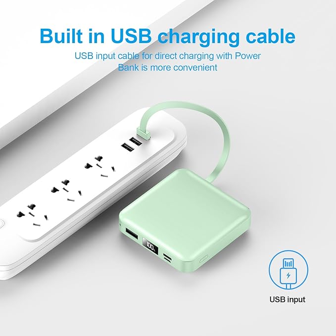 ummz Portable Charger with Built-in Cable,12000mAh 22.5W Fast Charging Small Power Bank,USB C Input/Output with Smart LED Display,External Battery Pack for iPhone,Tablet,Samsung