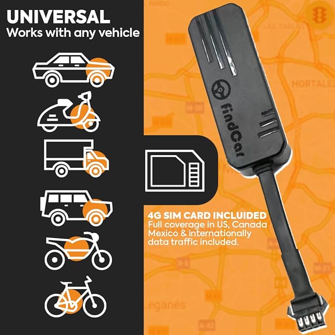 4G-Tracker - GPS Tracker for Vehicles: Car, Motorcycle and Truck | Direct Battery Connection and Built-in SIM | Vehicle Tracking with App, Anti-Theft, Speed Alert | Low-Cost Subscription Plans