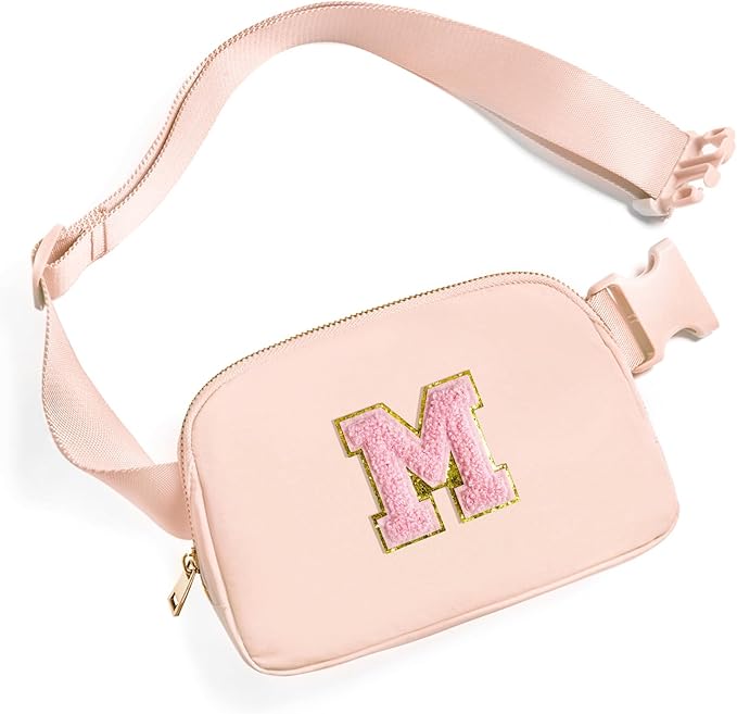 Gitus 6 7 8 9 10 Year Old Girl Gifts Belt Bag Fanny Pack Crossbody Bags with Initial Letter Patch Things for Teen Girls Easter Gifts for Girls Travel Essentials（Coral Pink-M）
