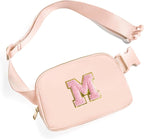 Gitus 6 7 8 9 10 Year Old Girl Gifts Belt Bag Fanny Pack Crossbody Bags with Initial Letter Patch Things for Teen Girls Easter Gifts for Girls Travel Essentials（Coral Pink-M）