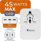 OREI Universal Travel Adapter – All-in-One Worldwide Power Plug Converter with Dual USB Charging Ports – Compatible with USA, EU, UK, AUS