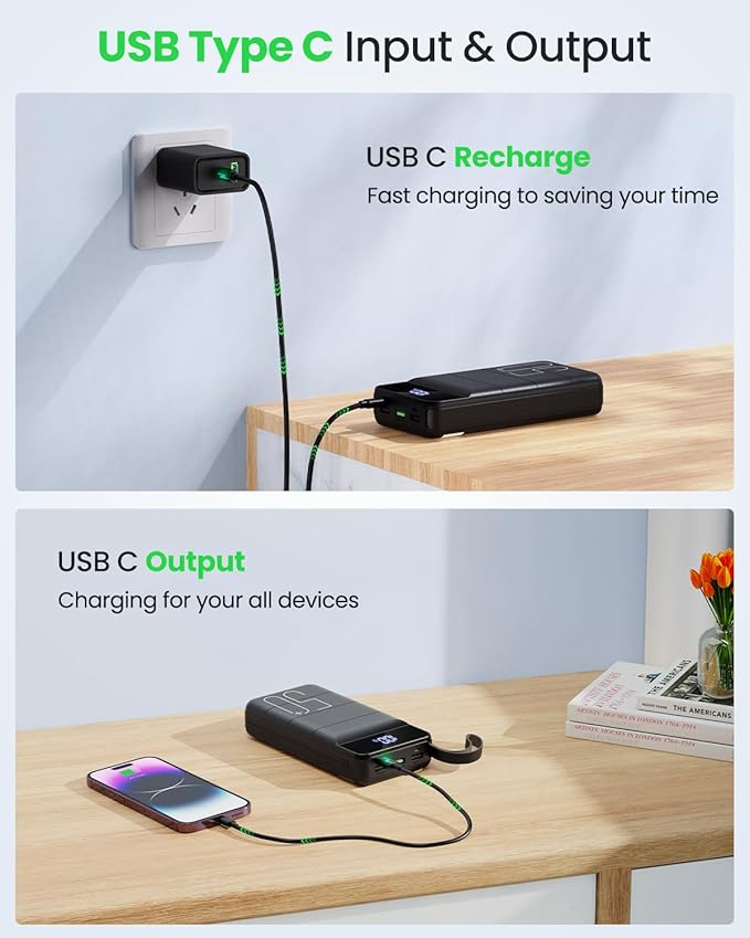 Power Bank Fast Charging 50000mAh - 22.5W Portable Charger USB C Quick Charge with 4 Outputs & 3 Inputs LED Display Huge Capacity External Battery Pack for iPhone, Samsung, iPad etc Black