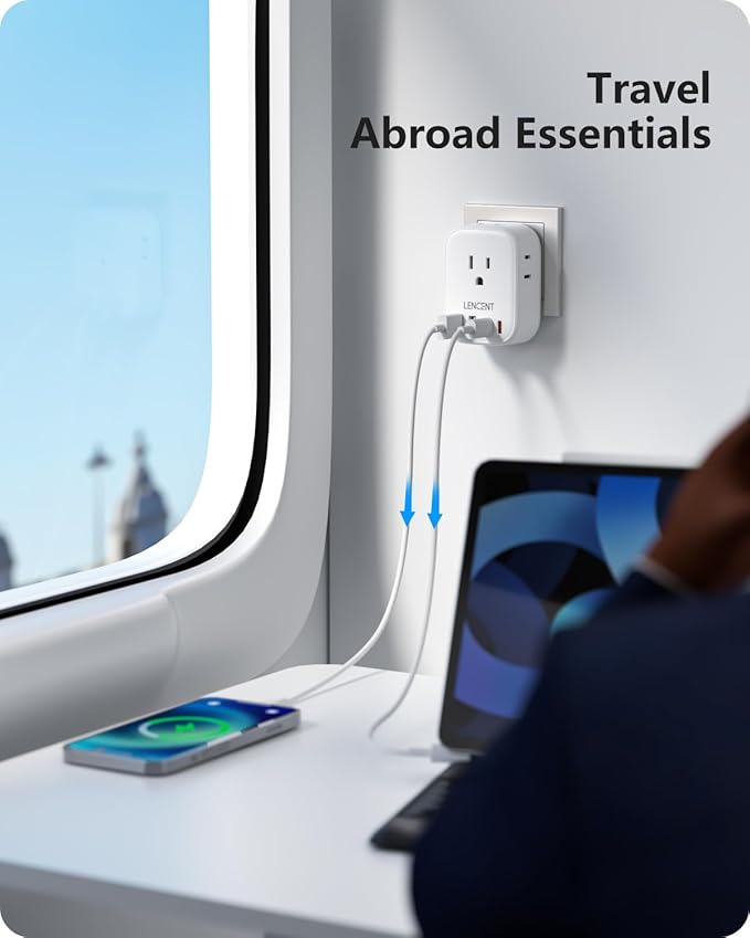 LENCENT Switzerland Travel Plug Adapter, Swiss Power Adaptor with 4 American Outlets, 4 USB Ports(2 USB C), Type J Plug Converter for US to Switzerland, Liechtenstein, Rwanda, Safe Grounded
