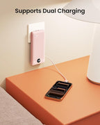 Portable Charger Built-in Cables and Wall Plug, 10000mAh Slim USB C Power Bank, LED Display External Battery Pack Compatible with iPhone/Android & More (Pink)
