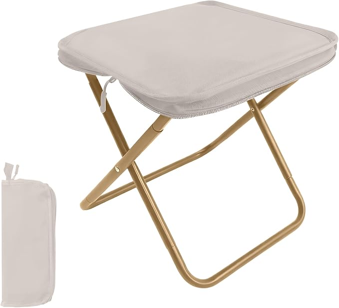 Portable Folding Camping Stool - 1.4Lbs Ultra Lightweight, 220Lbs Heavy Duty, Reinforced Steel Frame, Quick Deploy for Hiking Fishing Camping & Outdoor Events (Beige)