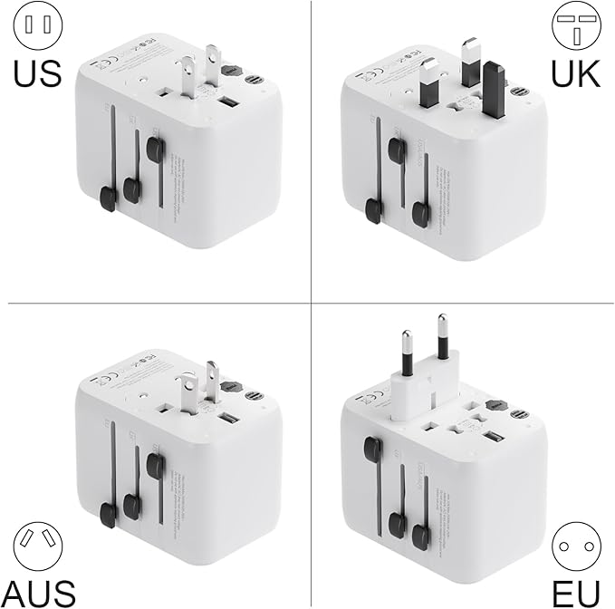 Oviitech 28W Universal Travel Adapter,Power Adapter with 5 USB Ports - All-in-one USA, UK, AUS, EU Plugs for Worldwide Use(White).
