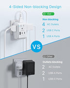 1 Pack Brazil Power Adapter, VINTAR Foldable US to Brazil Travel Adaptor with 4 American Outlets 3 USB Ports(2 USB C), 7 in 1 Type N Plug Adapter for USA to Brazilian Brazil