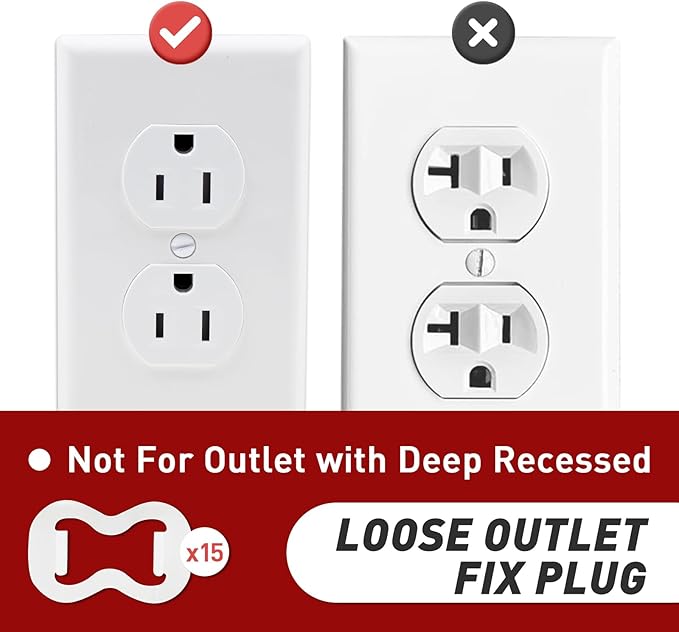 15-Pack Loose Outlet Fix Plug - Ensure Secure Connection for Power Plugs - Socket Extender Prevents Loose Socket Issues - Easily Fix Loose Outlets - Won't Fall Out or Cut Off Electricity