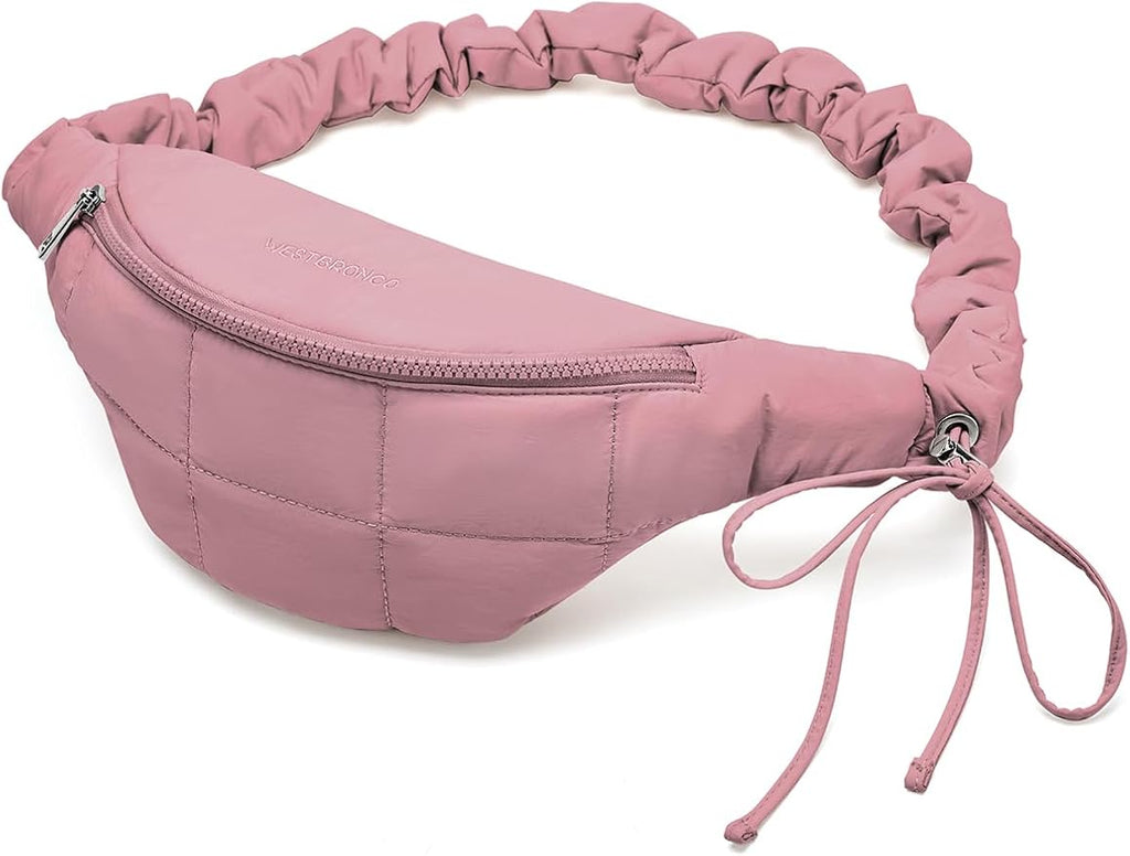 WESTBRONCO Puffer Fanny Packs for Women Small Crossbody Sling Bag, Nylon Quilted Belt Bag for Travel Hiking Running Waist Bag with Adjustable Strap