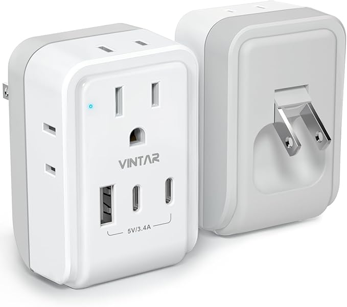1 Pack US to Japan Plug Adapter, VINTAR Foldable Japan Power Adapter with 4 Outlets and 3 USB Ports(2 USB C), 2 Prong to 3 Prong Outlet Adapter for USA to Japan China Canada Philippine, Type A