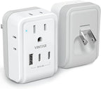 1 Pack US to Japan Plug Adapter, VINTAR Foldable Japan Power Adapter with 4 Outlets and 3 USB Ports(2 USB C), 2 Prong to 3 Prong Outlet Adapter for USA to Japan China Canada Philippine, Type A