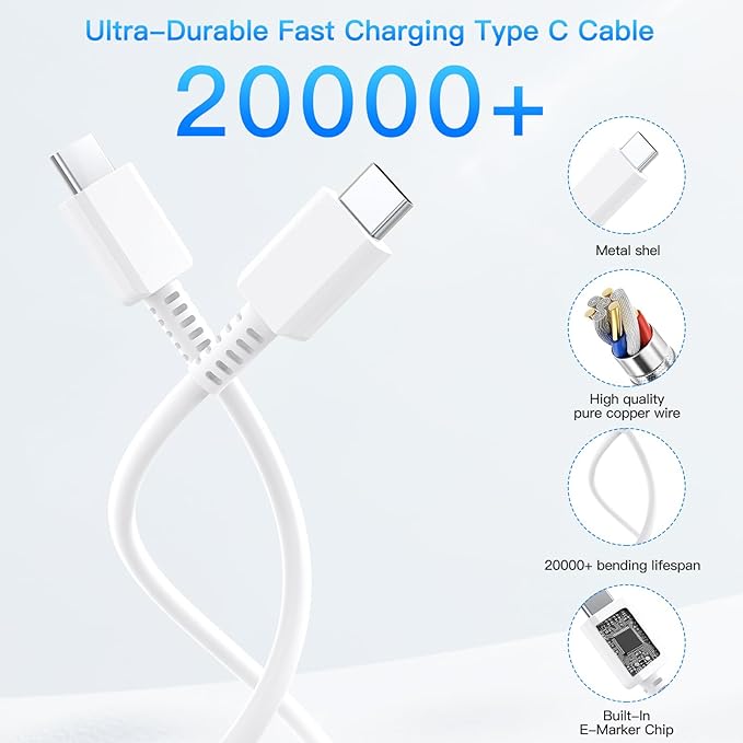 45W Super Fast Charger Block, 2Pack Type C Fast Charging Block with 6FT USB C Charger Cable Compatible with Samsung Galaxy S25 24 23 Ultra/+ /S22 Plus/S20, Tab S9/S8 Ultra,iPhone 17/16/15