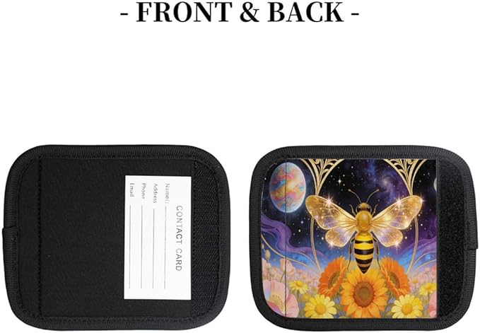 2 Pack Luggage Handle Wrap with Travel Tags - Non-Slip Protective Cover Soft Handle Grips Covers for Suitcase(Galaxy Flower Bee)