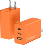 2Pack 65W USB C Charger Block, 3Port Fast Charging Adapter,Type C Fast Charging Blocks Cube PD USBC Wall Plug+QC3.0 USB A Charger Brick for MacBook Pro/Air,iPad,iPhone17/16,Samsung S26/S25&More-Orange