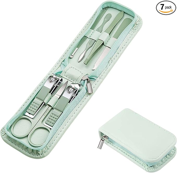 Manicure Set Nail Clippers Pedicure Kit -7 Pieces Stainless Steel Travel Nail Kit, Travel Essentials Purse Essentials Professional Grooming Kits, Manicure Kit with Zipper Portable Pack
