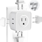 Multi Plug Outlet Extender, FiiMan 5 Outlet Splitter Wall Adapter, 3-Prong Grounded Outlet to The Side, Flat Wall Plug Side Access Adapter, 5 Way Outlet Extender Tap, White (2 Pack)