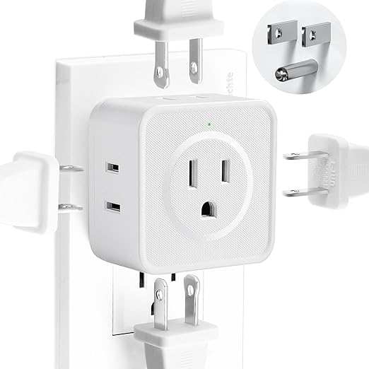 Multi Plug Outlet Extender, FiiMan 5 Outlet Splitter Wall Adapter, 3-Prong Grounded Outlet to The Side, Flat Wall Plug Side Access Adapter, 5 Way Outlet Extender Tap, White (2 Pack)