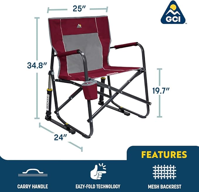 GCI Outdoor Freestyle Rocker Camping Chair | Portable Folding Rocking Chair with Solid, Durable Armrests, Drink Holder & Comfortable Backrest — Royal Blue