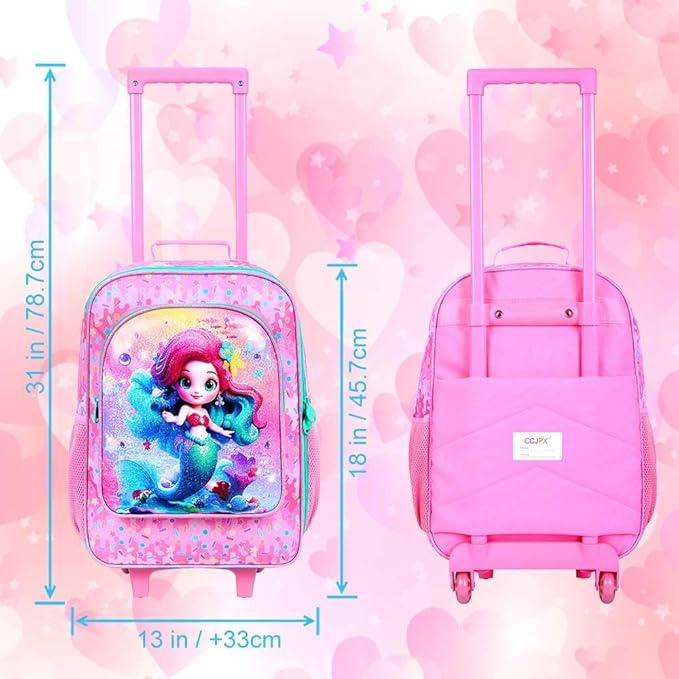 Kids Luggage for Girls, Mermaid Rolling Travel Carry on Suitcase for Toddler Children with Wheels(Pink)