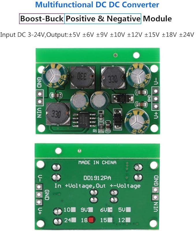 YWBL-WH DC-DC Positive & Negative Voltage Boost Converter Output 5V, 6V, 9V, 10V, 12V, 15V, 18V, 24V (Output Voltage 15VDC) - Green USB Type C Converter