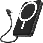 for Magsafe Power Bank, 5000mAh Magnetic Portable Charger with Built-in USB-C Cable, Wireless Battery Pack with 20W PD Fast Charging for iPhone 17/16/15/14/13/12 All Series-Black