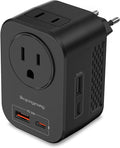 220V to 110V 20W PD Voltage Converter US to Europe International Universal Travel Adapter with 2 USB A 2 Type-C Port Worldwide Power Converters Plug Combo for Spain Italy (Black)-MB