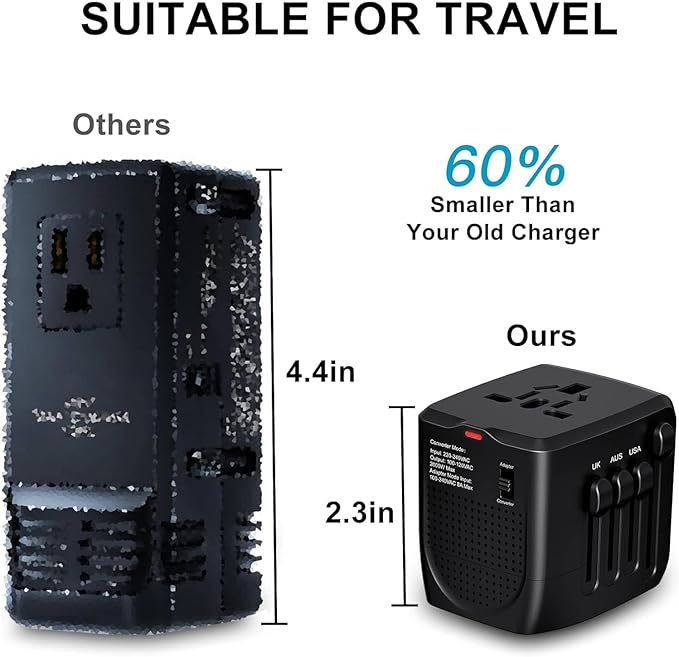 International Travel Adapter Voltage Converter to Step Down 230V to 120V for Hair straighteners, laptops, Cell Phones, Power converters from USA to UK, Europe, Australia Over 200