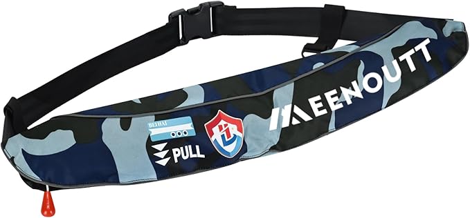 Automatic Inflatable Belt Pack Water Sports Jacket Waist Belt PFD for SUP Paddleboarding Fishing Boating Kayaking（fit 80-330 lbs） (Dark blue camouflage)