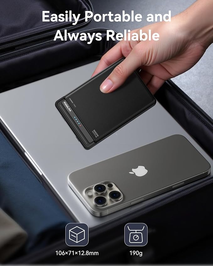 Kuulaa for MagSafe Battery Pack 10000mAh, 20W Ultra Slim Wireless Portable Phone Charger with LED Display, Magnetic Power Bank for iPhone 16/15/14/13/12 (Black)