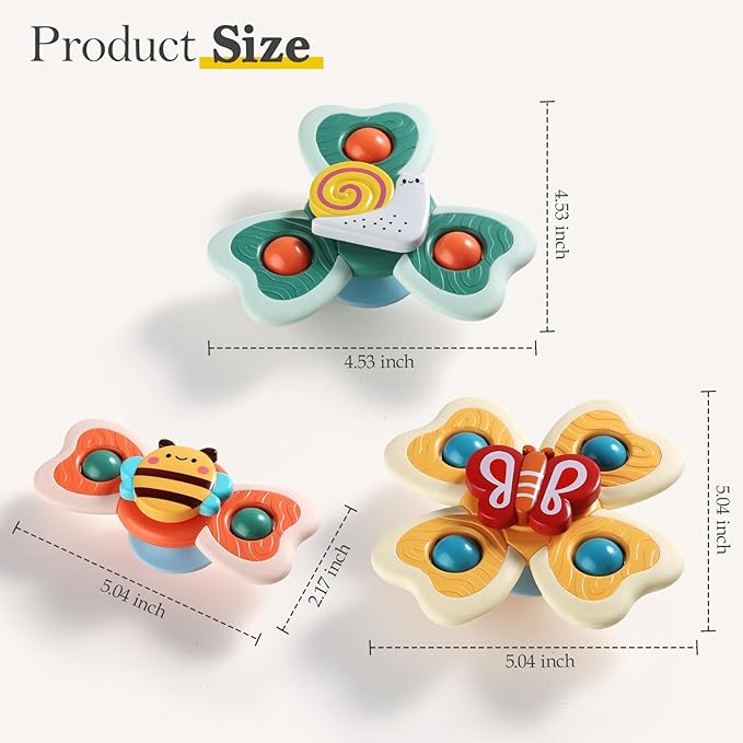 ALASOU 3PCS Suction Cup Spinner Toys for 1 Year Old Boy Girl|Spinning Top 12 18 Months|1 2 Year Old Boy Birthday Gift|Baby Bath Toy for Kids Ages 1-3|Sensory Airplane Travel Toy for Infant Toddlers