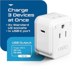 Ceptics European Plug Adapter, Safe USB-C 30W PD & QC 3.0-2 USA Socket - Compact & Powerful - Use in Greece, Italy, Switzerland, Turkey, Portugal - Includes Type C Swadapt Attachment