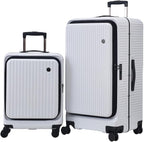 Kaleenie 2 pieces 20/29 Aluminum Frame Carry On and Checked Luggage Set with Side Opening, Lightweight Hardshell ABS+PC Trunk Suitcase with TSA Lock, 360° Universal Wheels & Adjustable Handle, White