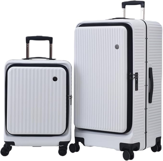 Kaleenie 2 pieces 20/29 Aluminum Frame Carry On and Checked Luggage Set with Side Opening, Lightweight Hardshell ABS+PC Trunk Suitcase with TSA Lock, 360° Universal Wheels & Adjustable Handle, White