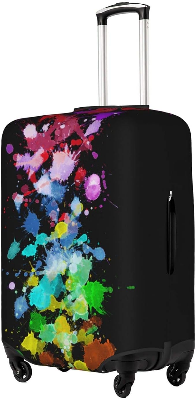 Travel Luggage Cover Suitcase Protector, Colorful Rainbow Paint Splatter Washable Elastic Stretchy Anti-scratch Travel Baggage Cover with Concealed Zipper for Wheeled Suitcase Fits 25-28 Inch Luggage