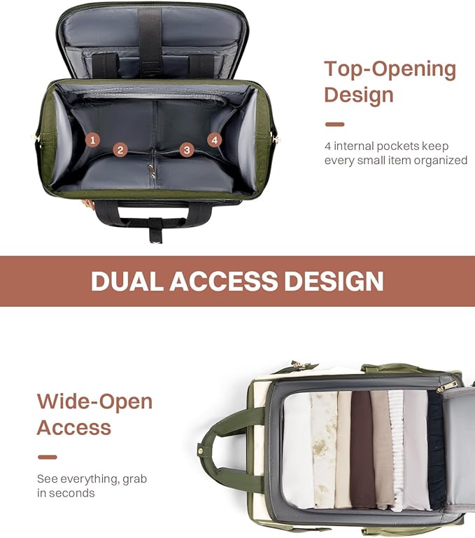 Rolling Puffer Backpack for Women, Travel Backpack with Wheels, 16 Inch Wheeled Laptop Backpack, Dual-Opening Design Overnight College Underseat Carry on Luggage, Roller Business Work Bag, Green