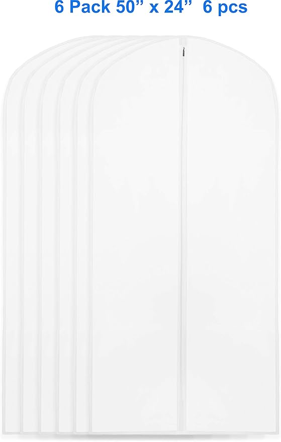 Simple Houseware 50-Inch Clear Garment Bags with Zipper for Suits, Dresses, Costumes, Uniforms - 6 Pack