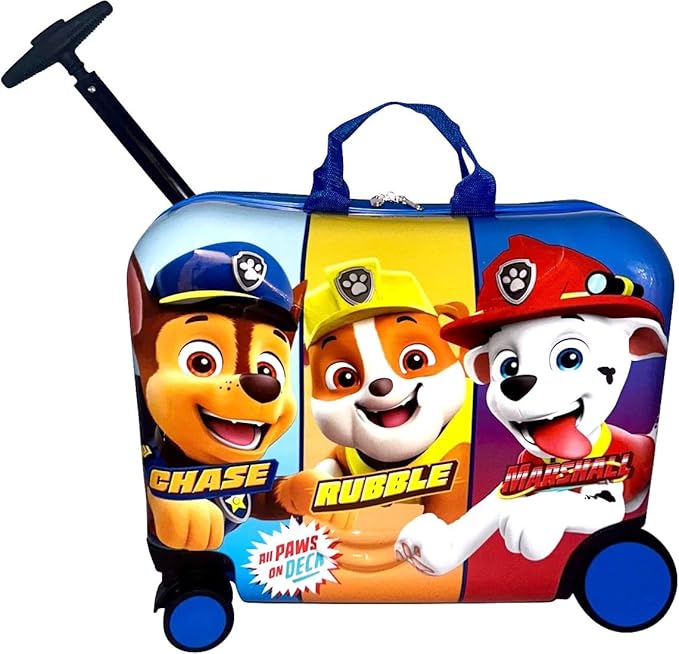 Fast Forward Paw Patrol Ride-On 18" Suitcase for Kids/Tow-Along Toddler Carry-On Luggage with Wheels