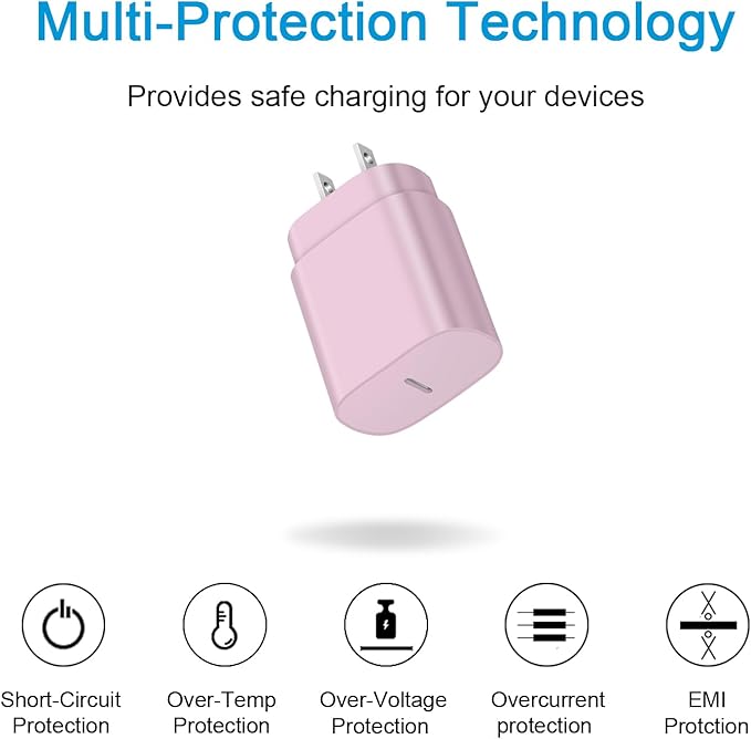 Type C Charger Fast Charging for iPhone 17 16 15,10FT USB C Samsung Chargers Block 25W Super Fast Chargers for Samsung Galaxy S25/S24 S23/iPhone Air/17/17 Pro Max/iPhone 16/16 Pro Max/15 Pro Max(Pink)