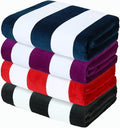 Exclusivo Mezcla 4 Pack Cotton Oversized 35x70 Inches Soft Cabana Stripe Thick Beach Towel, Super Absorbent Travel Bath Pool Towel (Charcoal Grey/Dark Navy/Purple/Red)
