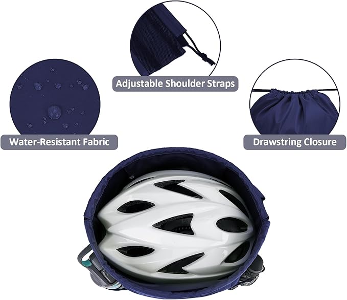 WANDF Drawstring Backpack with Shoulder Pad Sports Gym Backpack with Mesh Pocket String Bag for Women Men (Navy Blue)