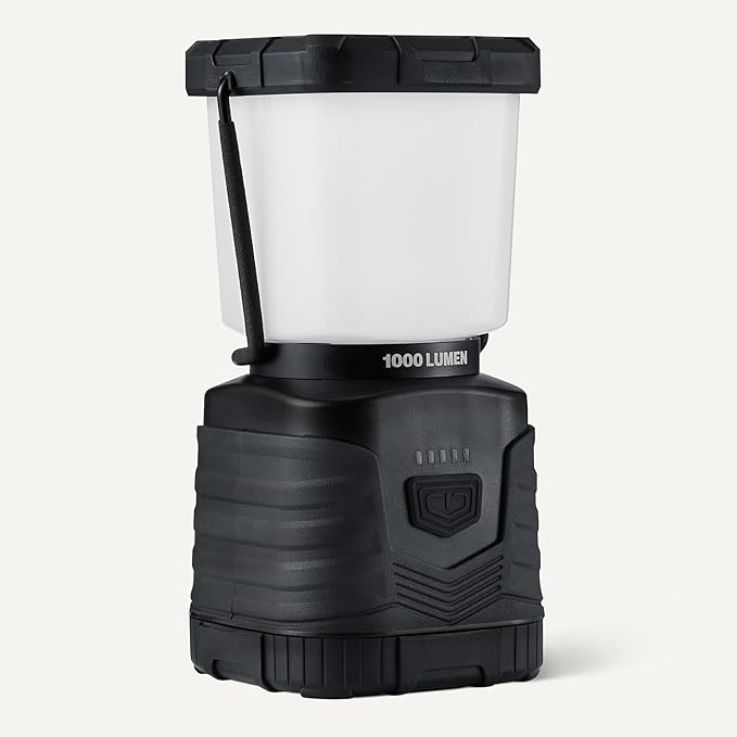 Amazon Basics Camping Essentials Lantern, 360-Degree 1000 Lumen LED, Adjustable Dimmable with 4 Lighting Modes, Water Resistant IPX4, Black (Batteries Not Included)