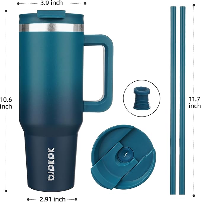BJPKPK 40 oz Tumbler With Handle Insulated Tumblers With Lid And Straw Stainless Steel Thermal Cup,Indigo Black