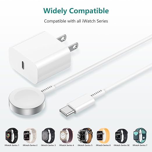 2Pack for Apple Watch Charger Cable, Magnetic Fast Charger to USB-C Cable 3FT(1m), Wireless Fast iWatch Charger Portable Compatible with iWatch Ultra/Series 9/8/7/6/SE/SE2/5/4/3/2/1, White