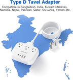US to India Plug Adapter, meta-ant India Power Adapter with 3 American Outlets 4 USB Charger Ports(2 USB C), 5FT India Extension Cord, Type D Travel Adapter for USA to India Bangladesh Maldives Nepal
