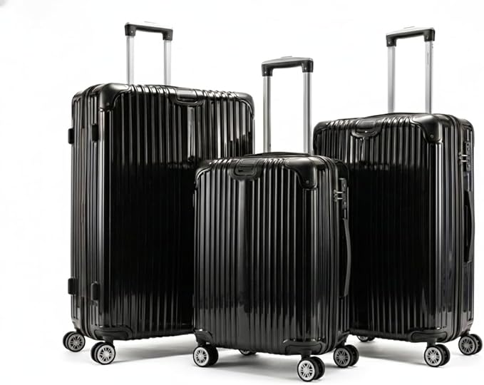 Gabbiano Macan 3 Piece ABS Luggage Set – Expandable Hardshell Suitcase with Add-A-Bag Strap, TSA Lock & 8-Wheel Spinners – Lightweight (20" Carry On, 26" Medium, 30" Large) (Black, 3-Piece set)